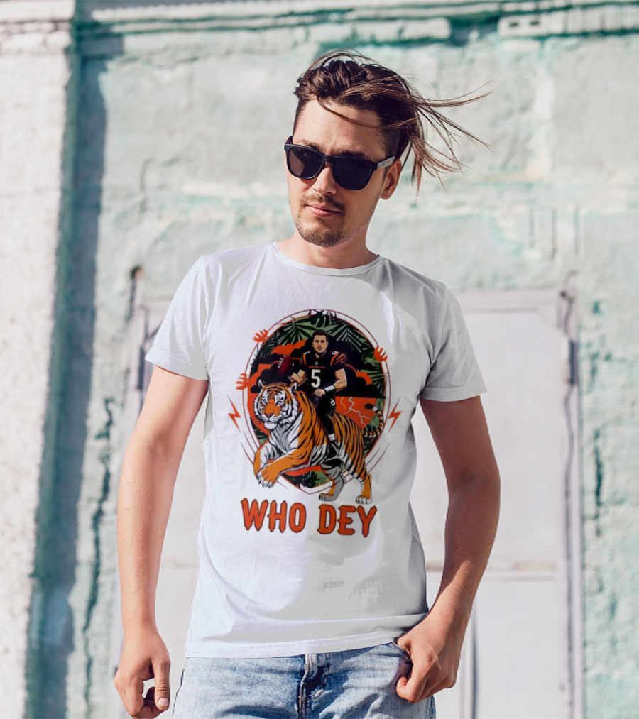 Joe Flacco Cincinnati Bengals Tiger Ride Who Dey Jungle Football T-Shirt