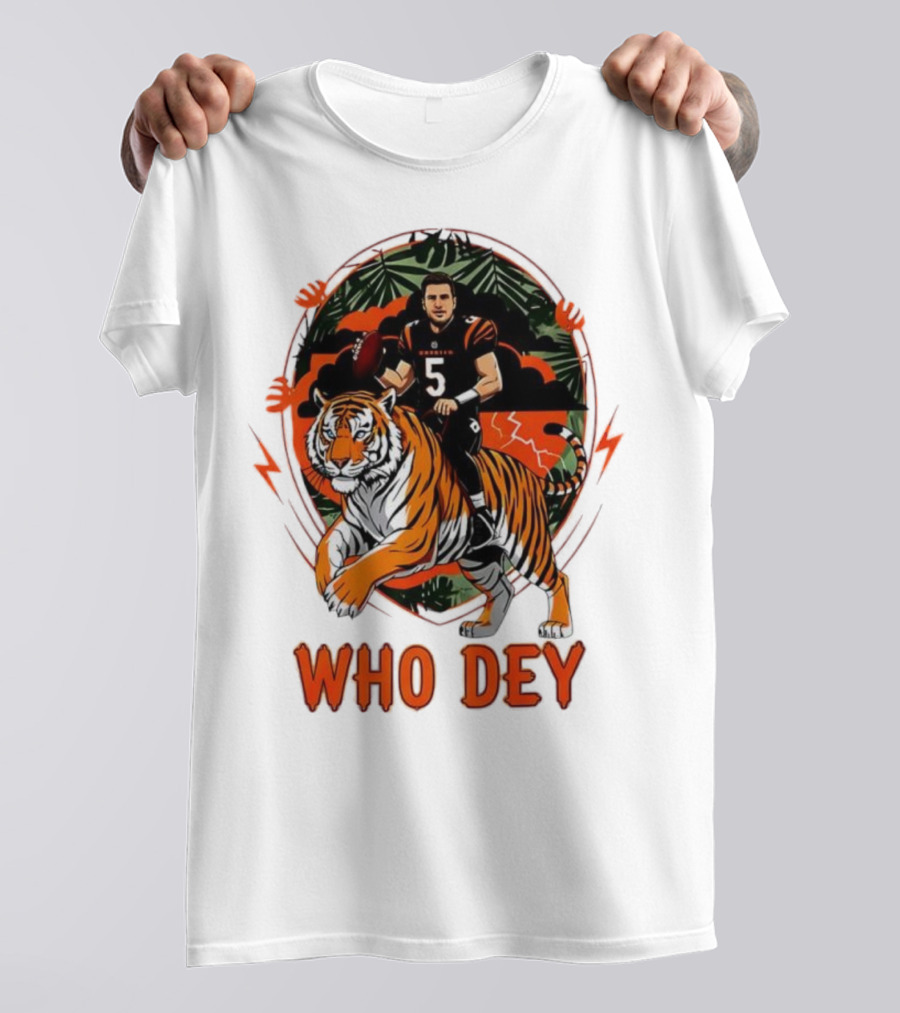 Joe Flacco Cincinnati Bengals Tiger Ride Who Dey Jungle Football T-Shirt