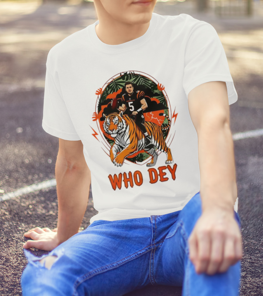 Joe Flacco Cincinnati Bengals Tiger Ride Who Dey Jungle Football T-Shirt