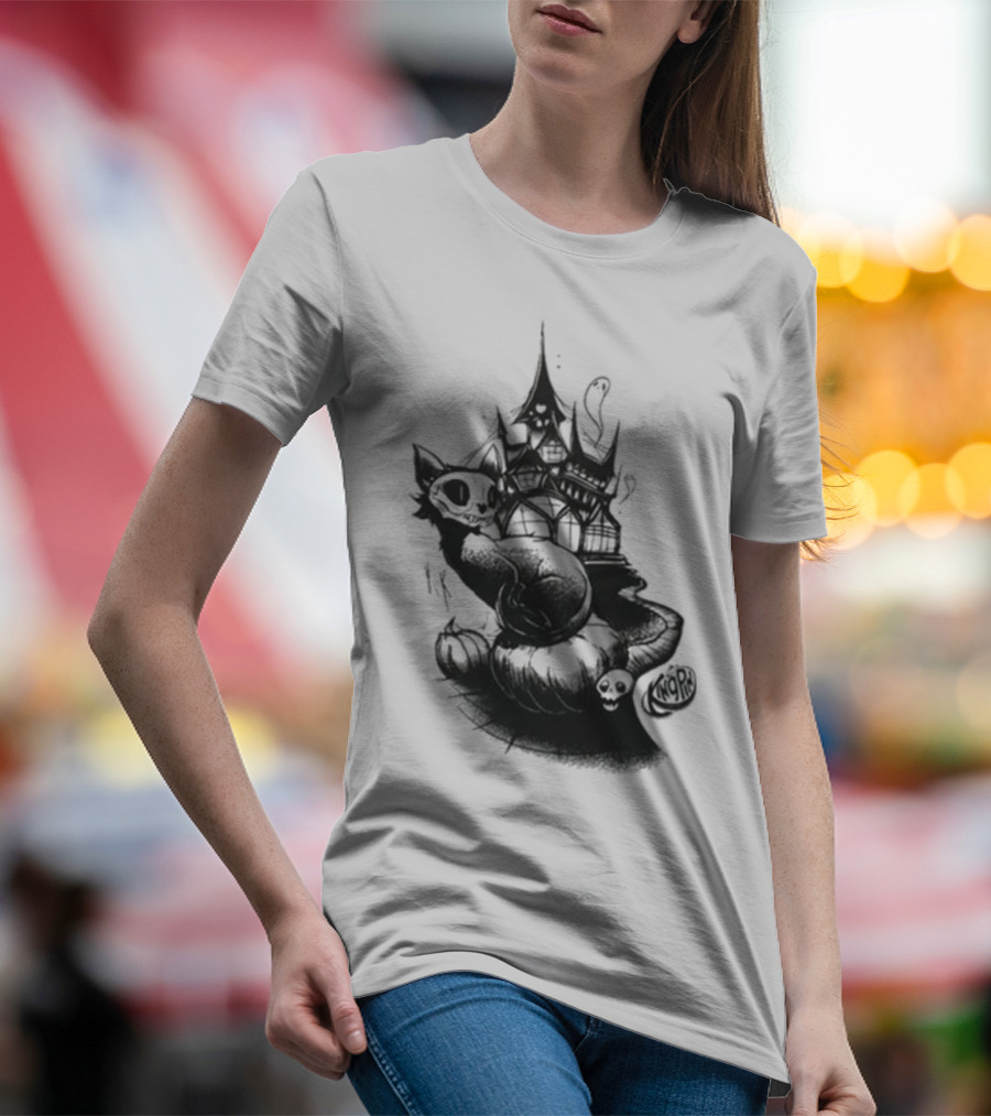 Kingpin Skelecat Haunt By Kellan Horner Ghostly Cat With Crown And Smoke T-Shirt