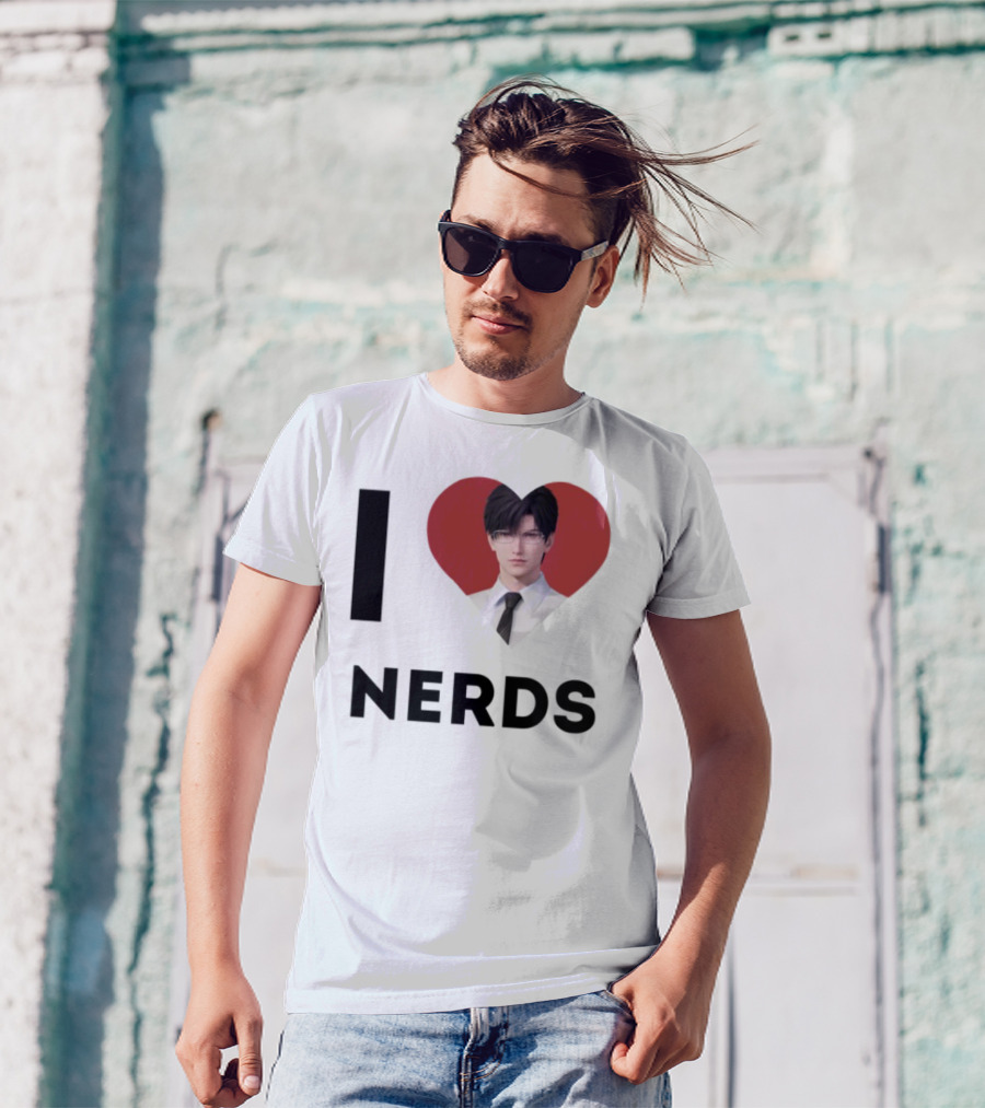 I Love Nerds Anime Character Glasses And Suit T-Shirt