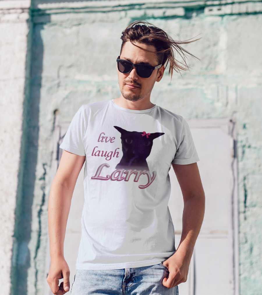 Live Laugh Larry Cat With Pink Bow T-Shirt