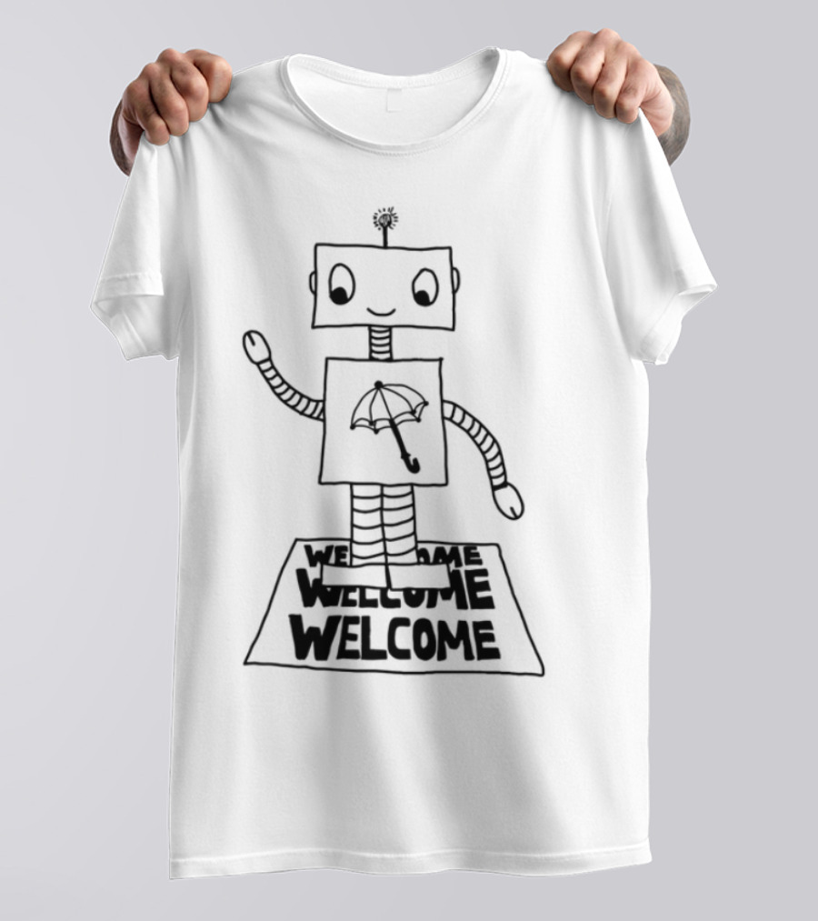 Robot Welcome Friendly Waving With Umbrella T-Shirt