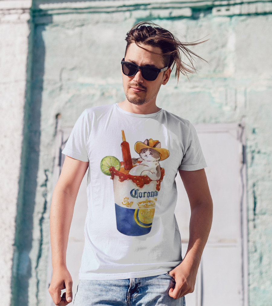 Michelada Vanilla Ryder Cat With Cowboy Hat In Corona Cup With Lime And Chamoy T-Shirt