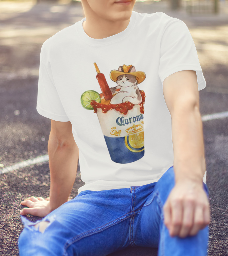 Michelada Vanilla Ryder Cat With Cowboy Hat In Corona Cup With Lime And Chamoy T-Shirt
