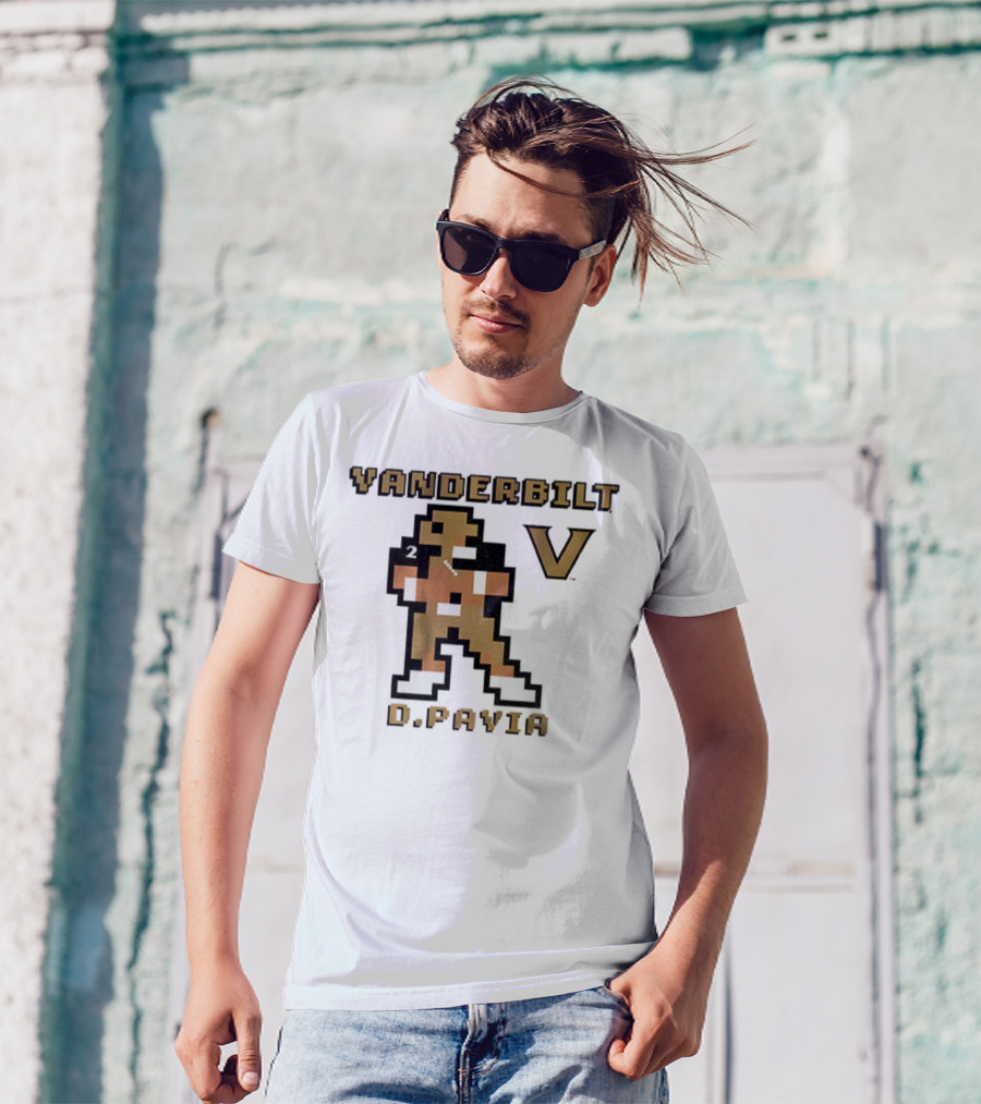 Vanderbilt Commodores D. Pavia 8-Bit Retro Football V Pixel Art T-Shirt