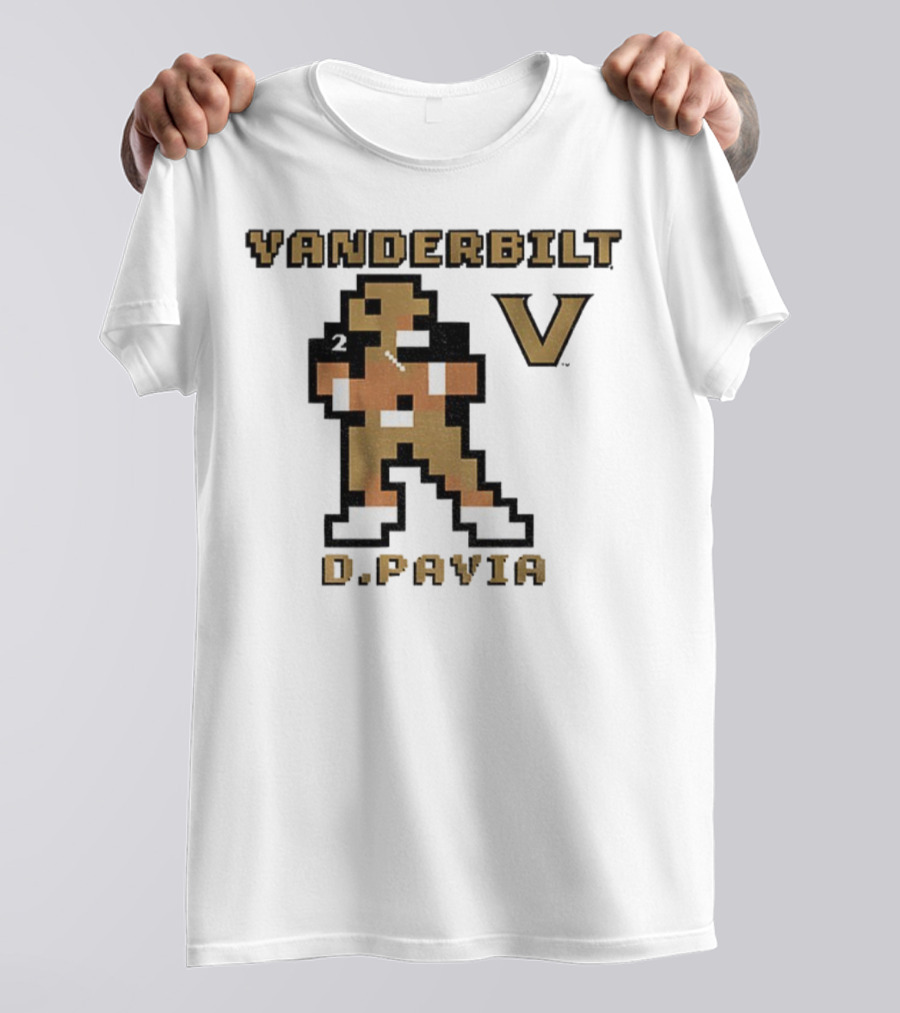 Vanderbilt Commodores D. Pavia 8-Bit Retro Football V Pixel Art T-Shirt