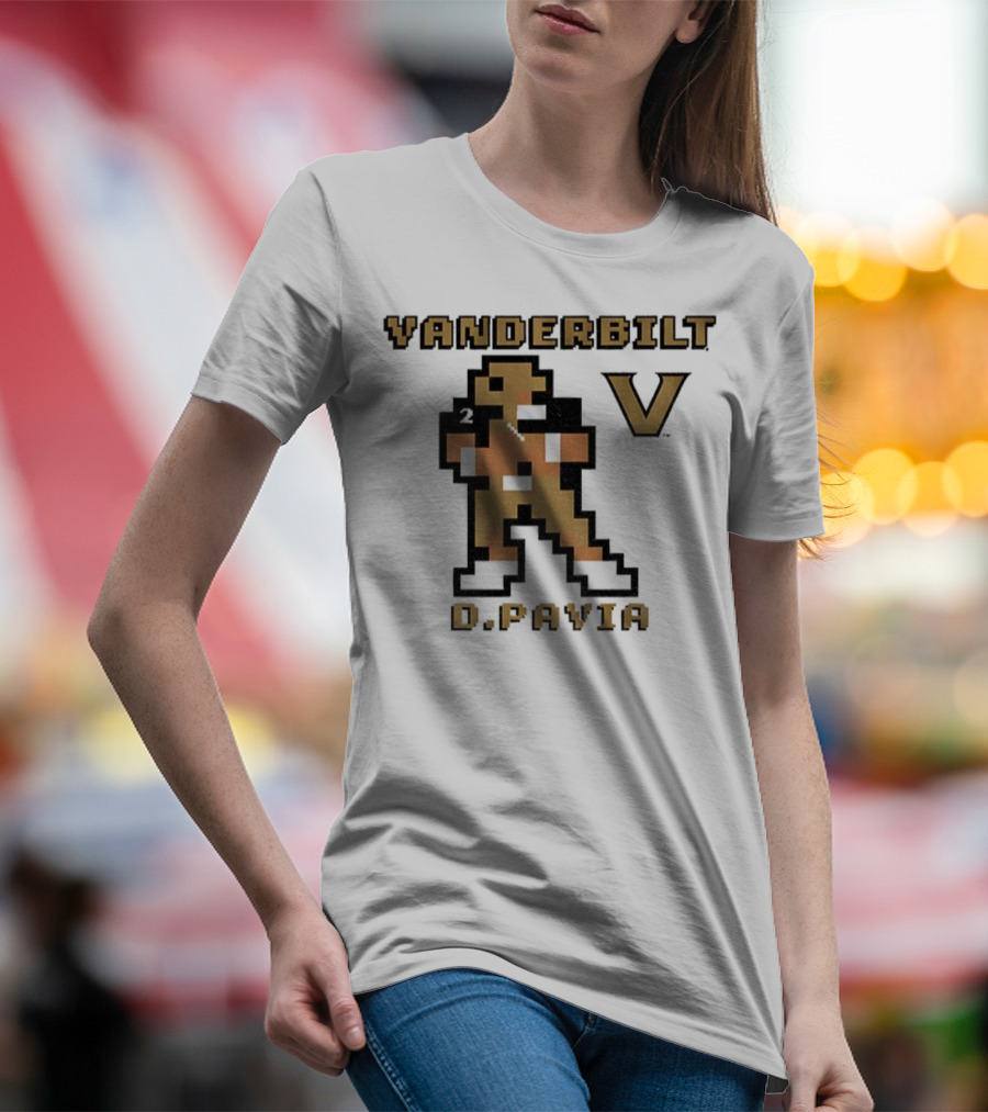 Vanderbilt Commodores D. Pavia 8-Bit Retro Football V Pixel Art T-Shirt