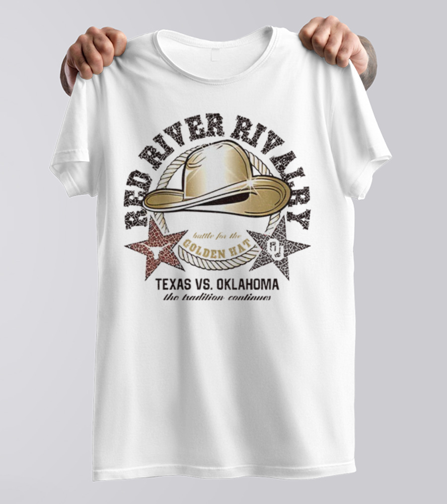 Red River Rivalry Texas Vs Oklahoma Golden Hat Tradition Showdown T-Shirt