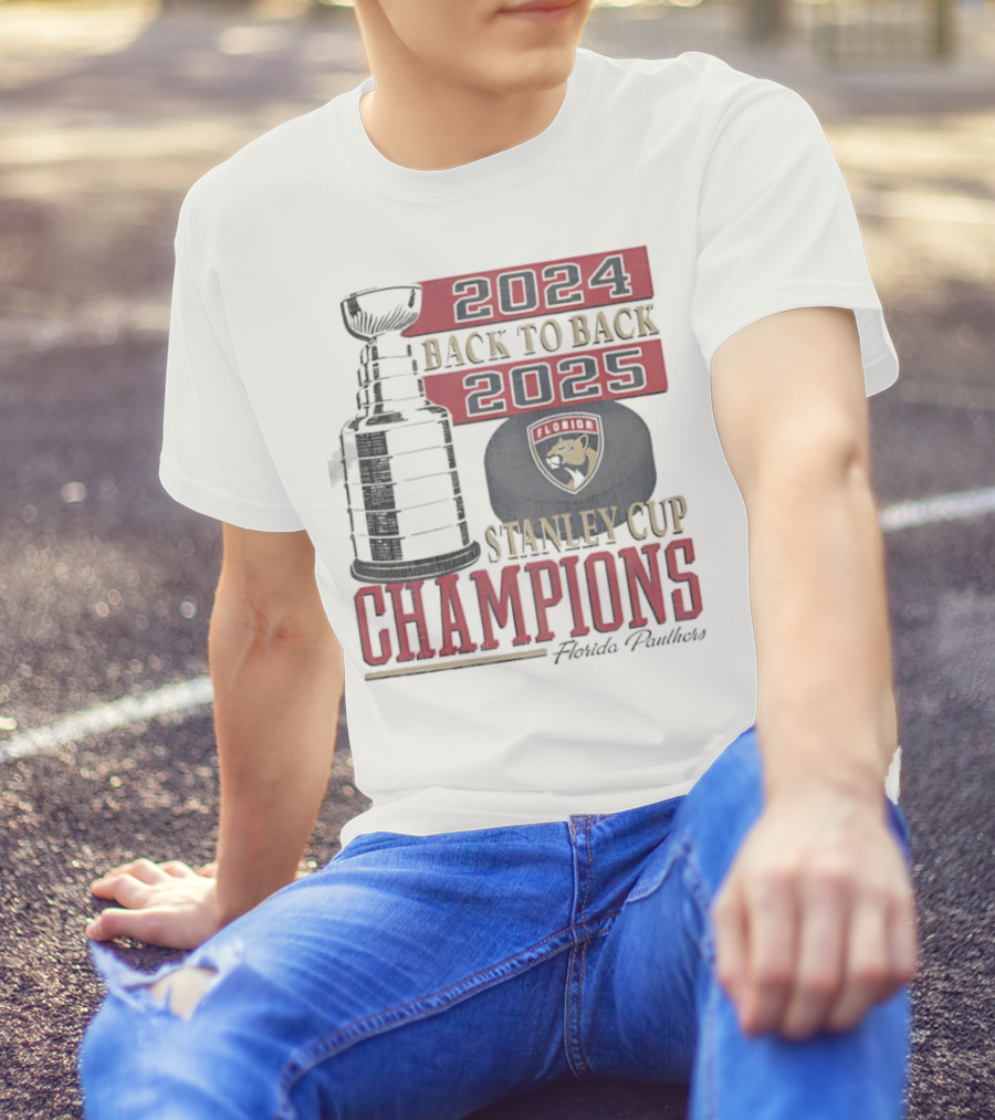 Florida Panthers 2024 2025 Back To Back Stanley Cup Champions Vintage 47 White T-Shirt