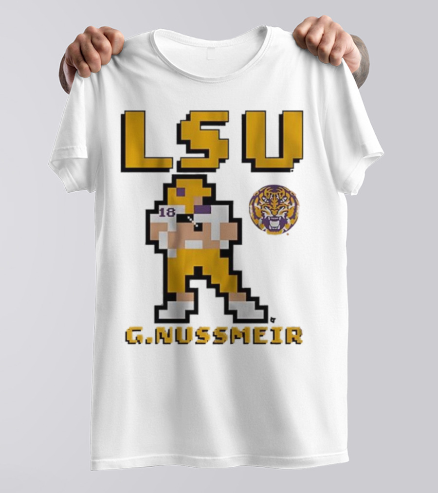 LSU Football G. Nussmeier Retro Pixel Art Tiger Pride T-Shirt