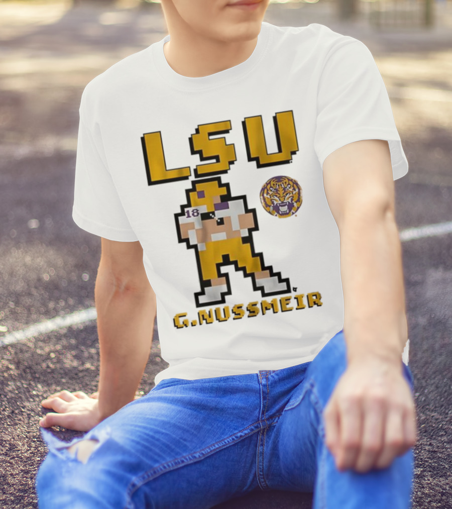 LSU Football G. Nussmeier Retro Pixel Art Tiger Pride T-Shirt