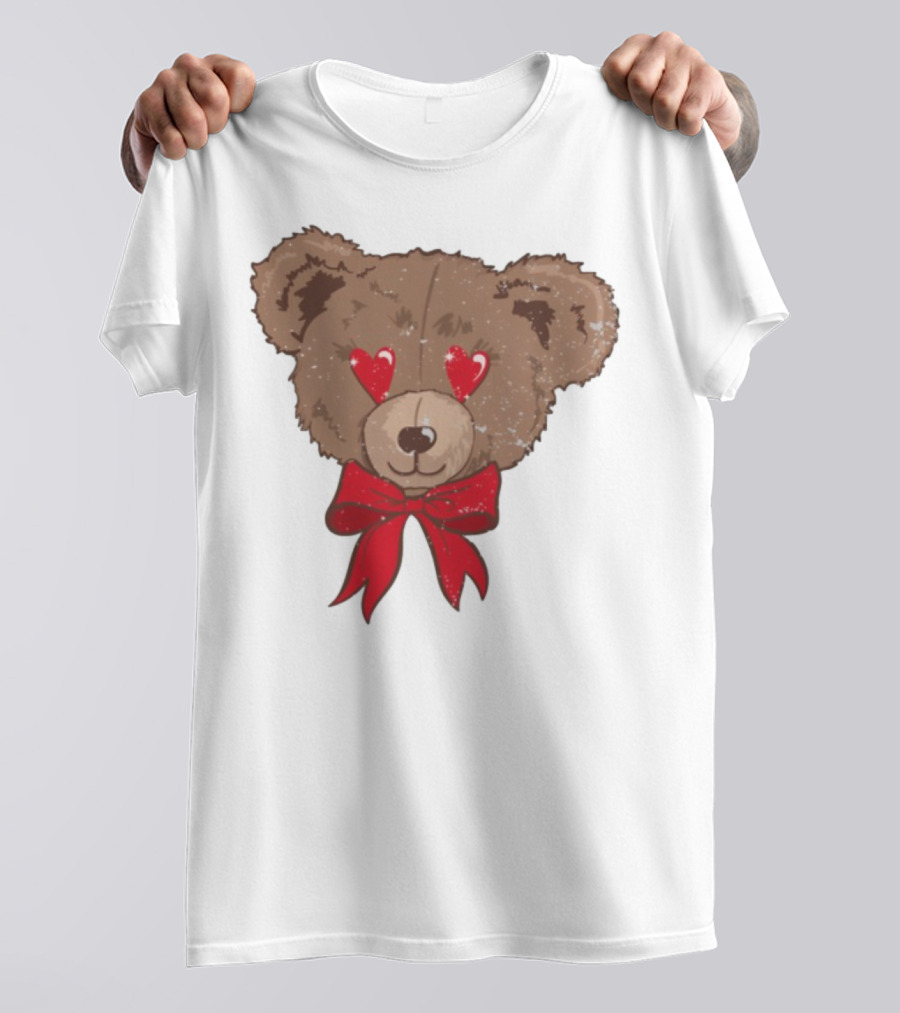 I Love You Beary Much Heart Eyes Teddy Bear Red Bow T-Shirt