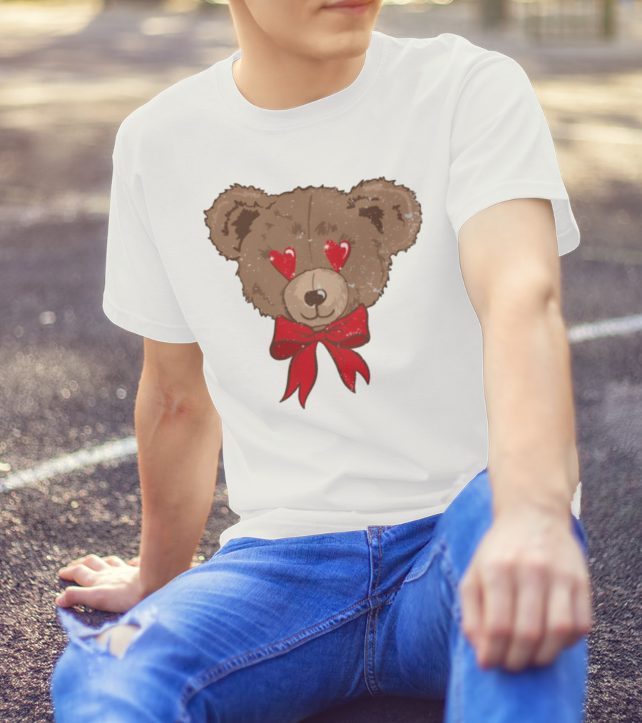 I Love You Beary Much Heart Eyes Teddy Bear Red Bow T-Shirt