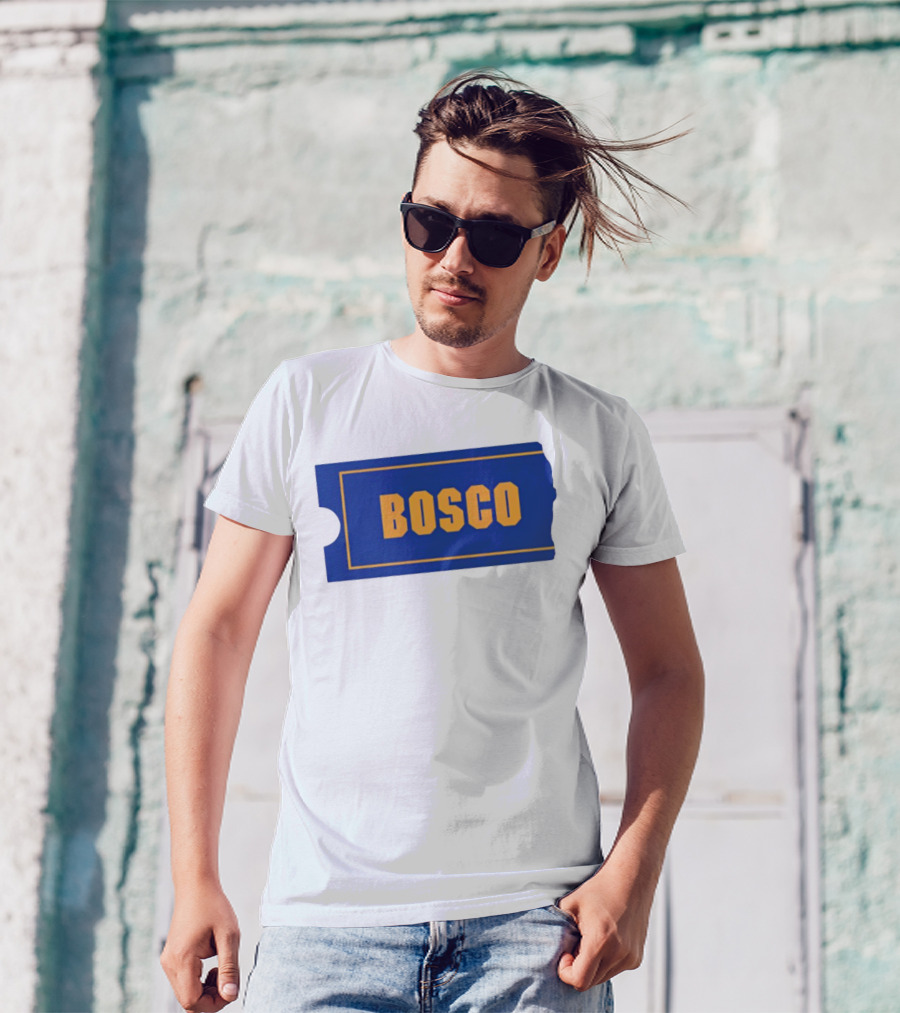 Bosco Blue Ticket Style Bold Text Design T-Shirt