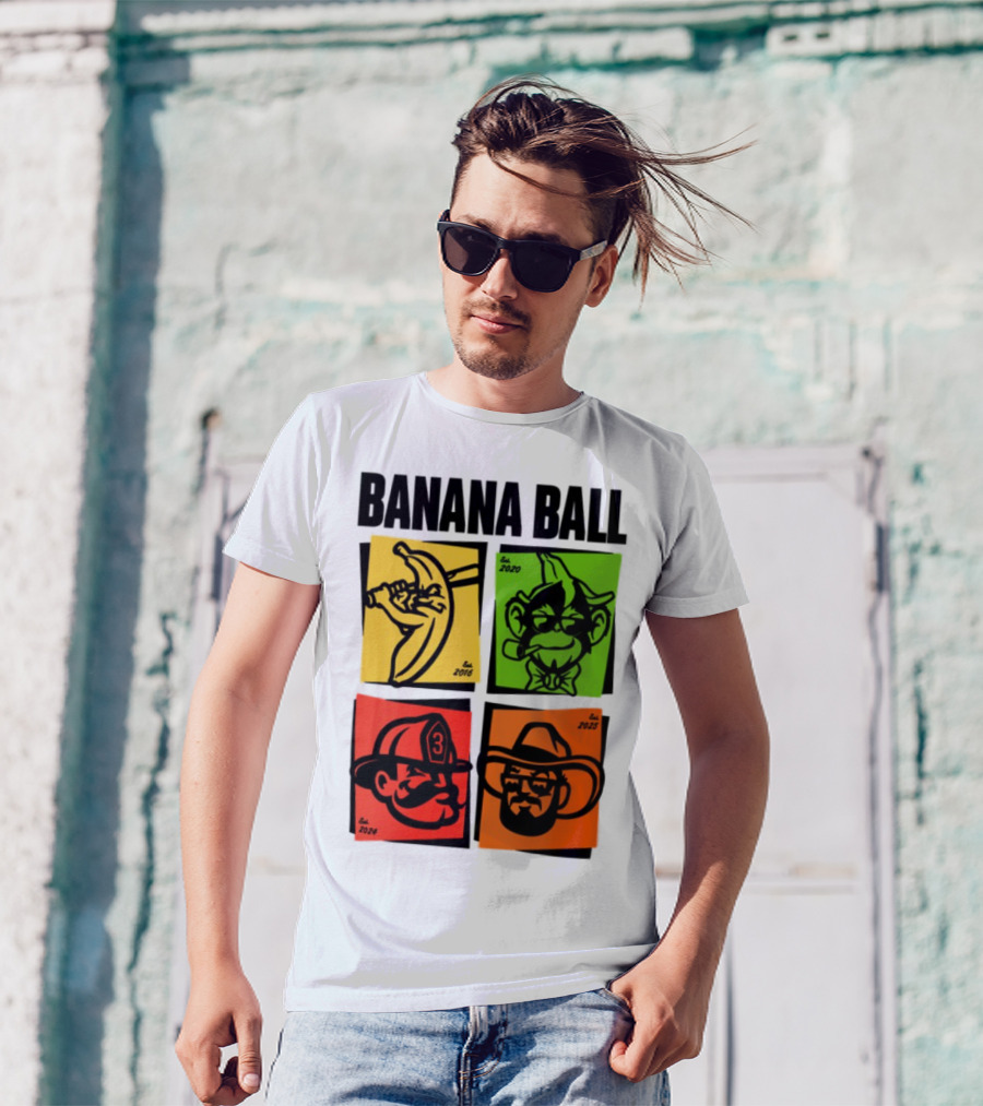 Banana Ball 2025 Cowboy Firefighter Joker Swordsman Icons Est 2016 2020 2024 2025 T-Shirt