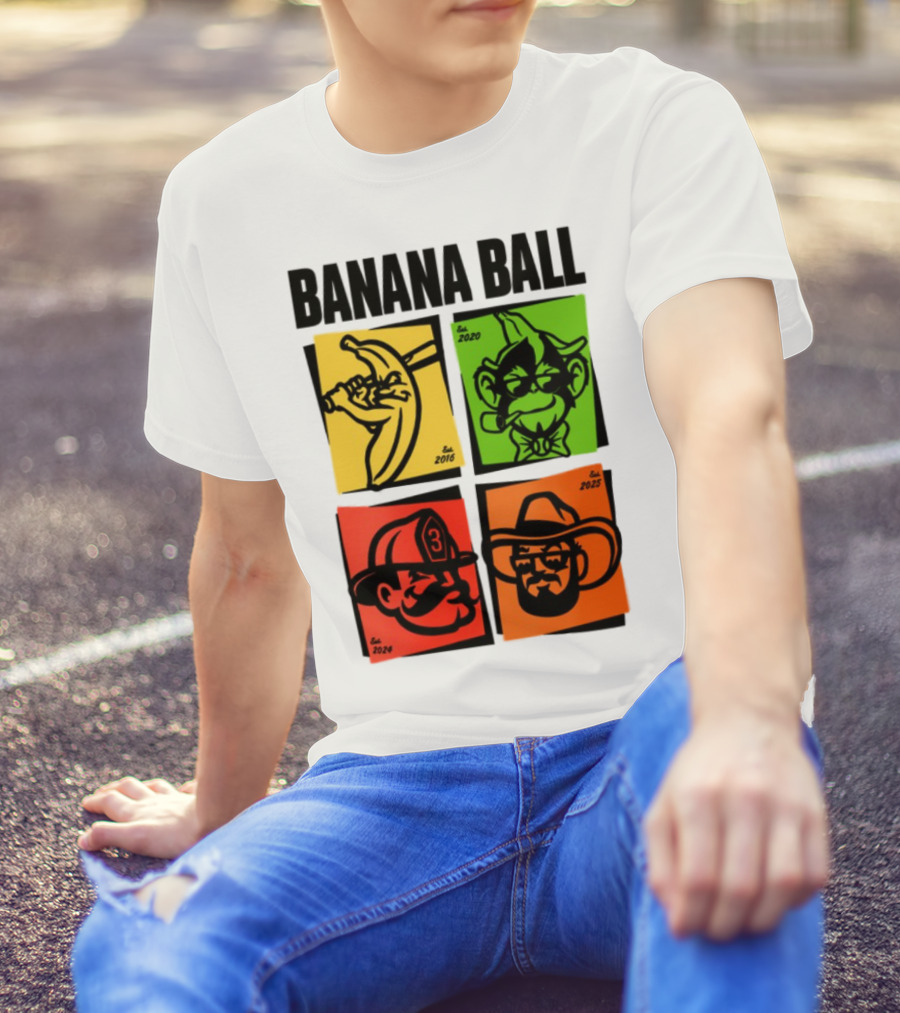 Banana Ball 2025 Cowboy Firefighter Joker Swordsman Icons Est 2016 2020 2024 2025 T-Shirt
