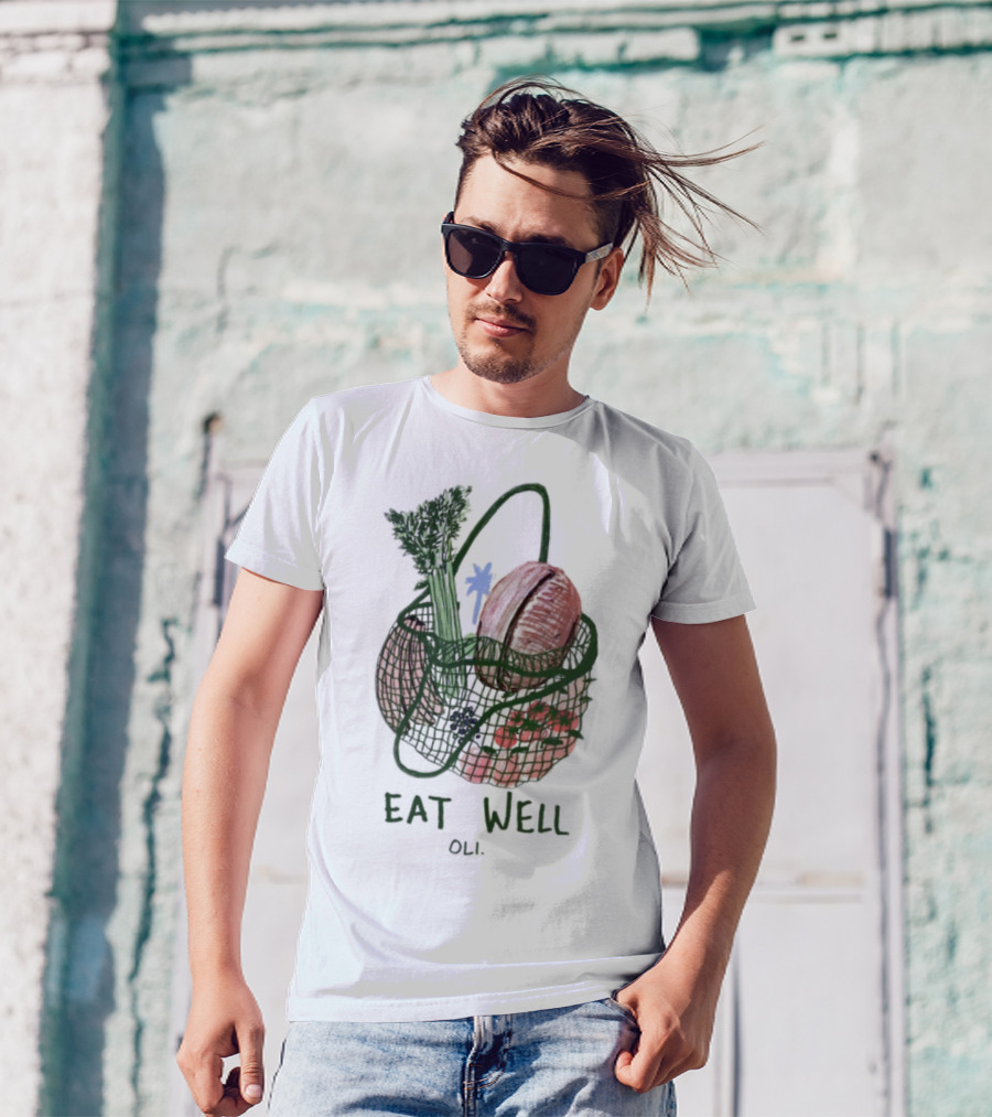 Eat Well Oli Vegetable Basket Illustration T-Shirt