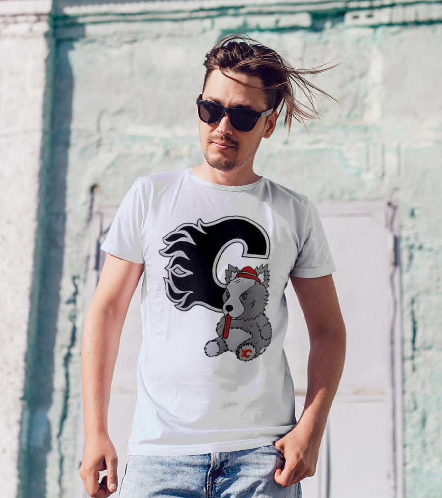 Calgary Flames Harvey The Hound With C Flame Logo T-Shirt
