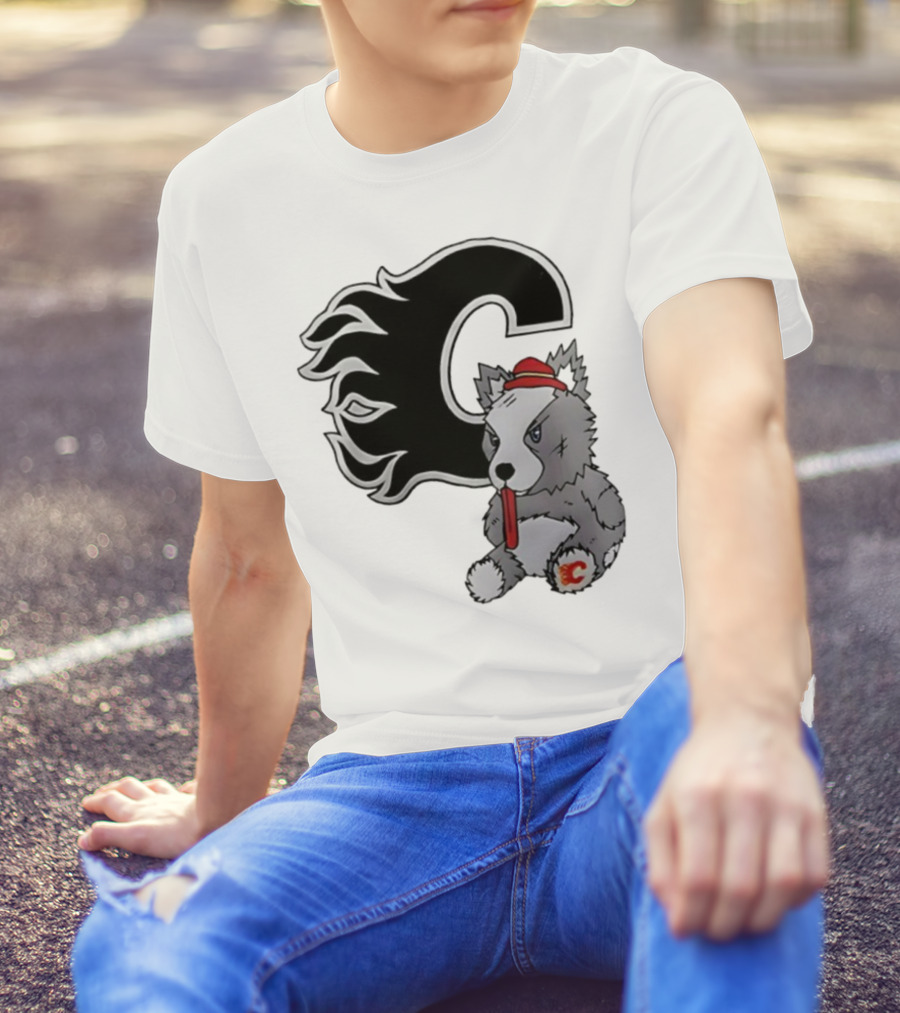 Calgary Flames Harvey The Hound With C Flame Logo T-Shirt