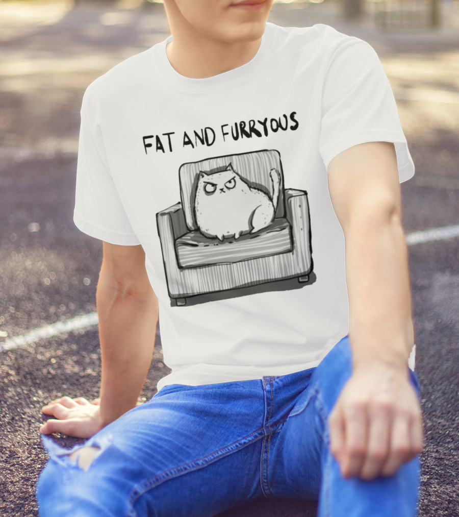 Fat And Furrous Cat On Chair T-Shirt