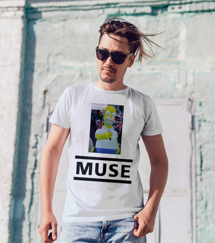 Homer Simpson Holding Microphone Muse Band Crossover T-Shirt