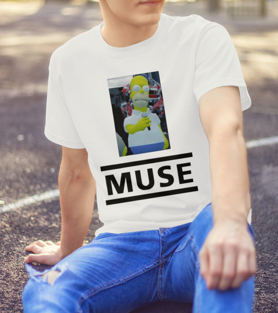 Homer Simpson Holding Microphone Muse Band Crossover T-Shirt