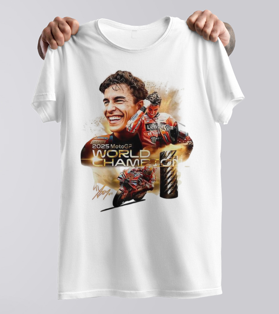 Marc Márquez 2025 MotoGP World Champion Ducati Lenovo Team Grand Prix Signature T-Shirt