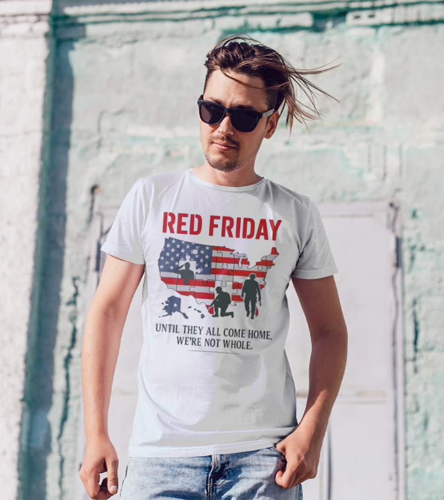 Red Friday Until They All Come Home USA Flag Puzzle Military Silhouettes T-Shirt