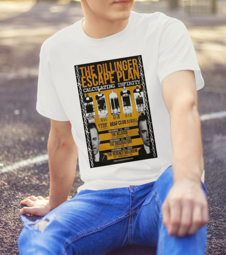 The Dillinger Escape Plan Calculating Infinity Tour December 12-14 2025 California Featuring Cynic Deaf Club Buñuel T-Shirt