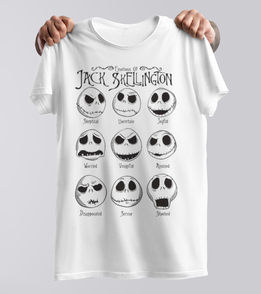 Painajainen Ennen Joulua Emotions Of Jack Skellington Surprised Skeptical Embarrassed Nervous Frustrated Panic Sad T-Shirt