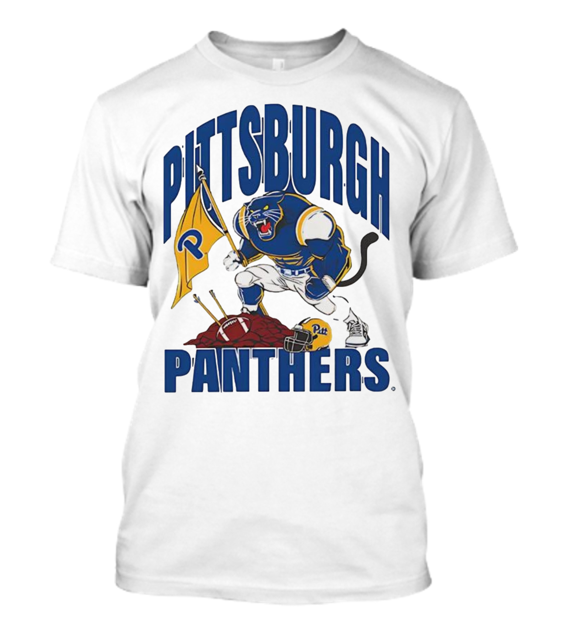 Pittsburgh Panthers Pitt Mascot Planting Flag Football Helmet T-Shirt