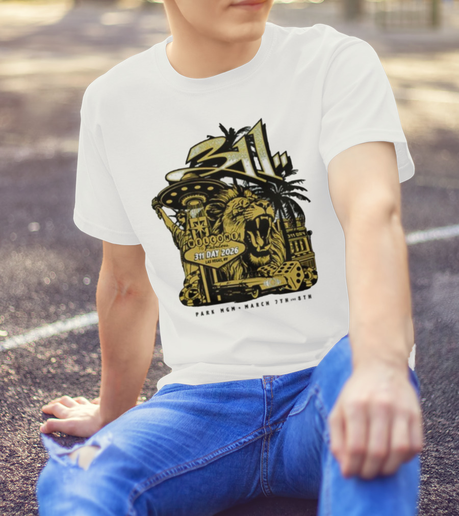 311 Day 2026 Las Vegas March 7 8 Welcome To Fabulous Lion Casino Dice Palm Trees T-Shirt