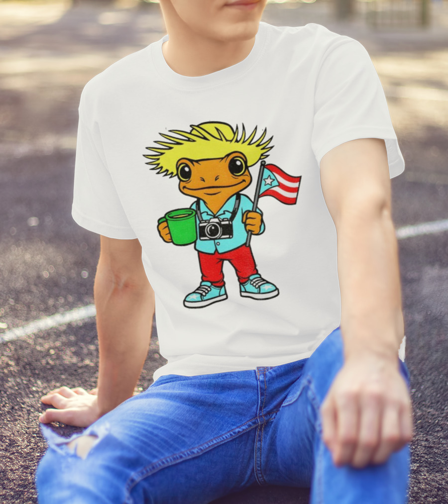 Bad Bunny Puerto Rico Super Bowl 2025 Coquí Character With Flag And Camera T-Shirt