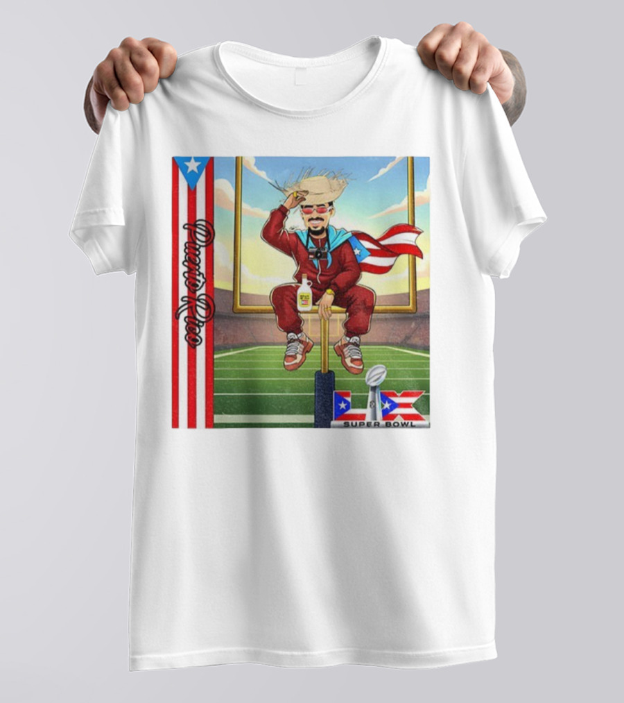 Bad Bunny Boricua Pride NFL Super Bowl LIX Football T-Shirt