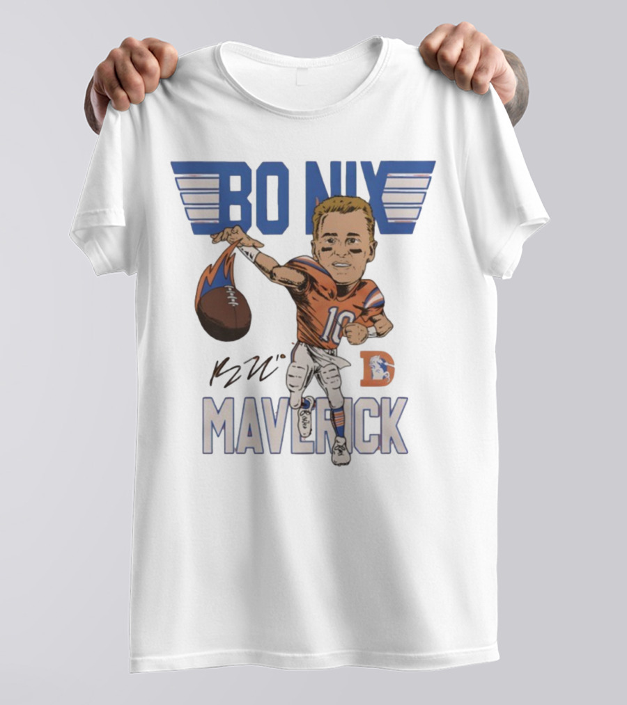 Bo Nix Maverick Broncos Signature Football Player Illustration T-Shirt