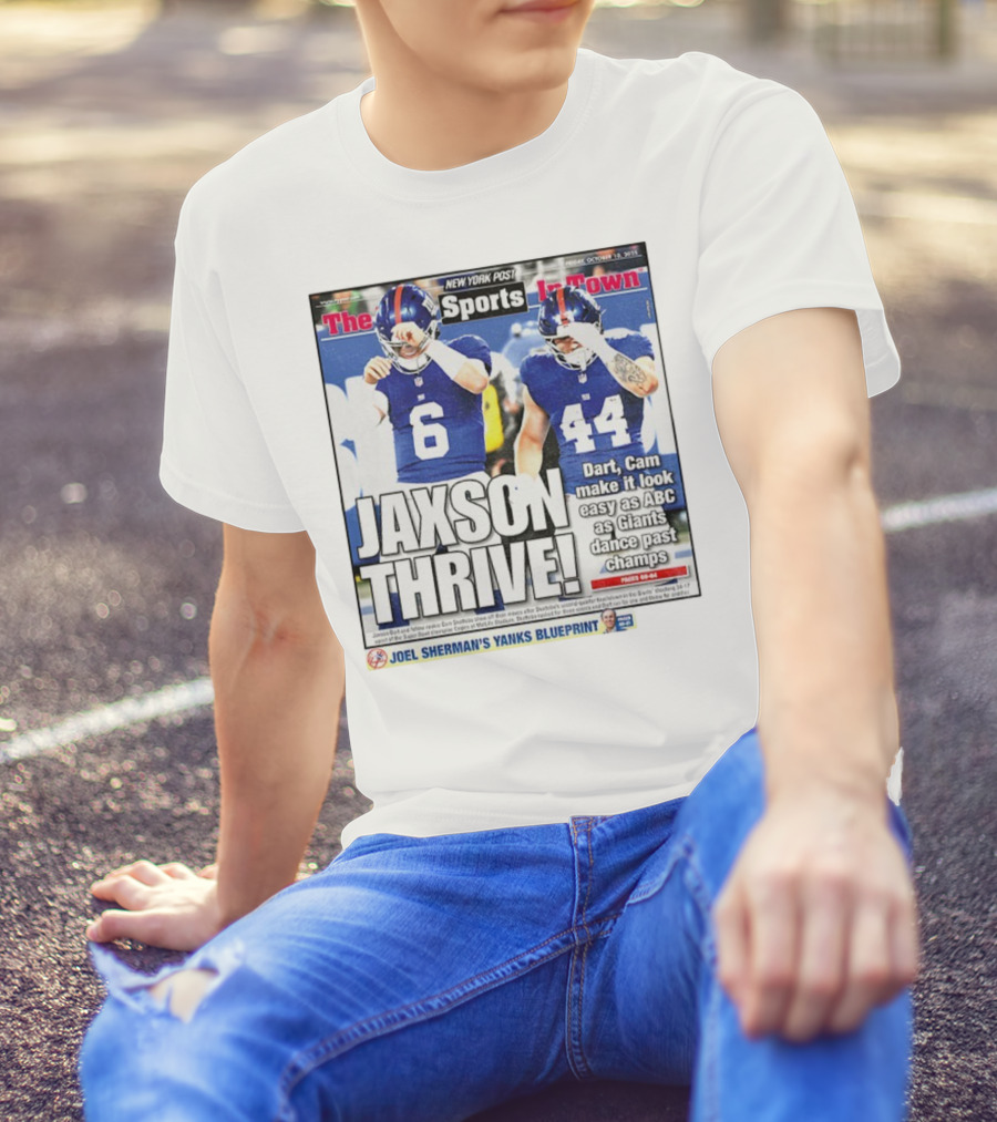 New York Post Jaxson Dart Cam Skattebo Giants Thrive Edition T-Shirt
