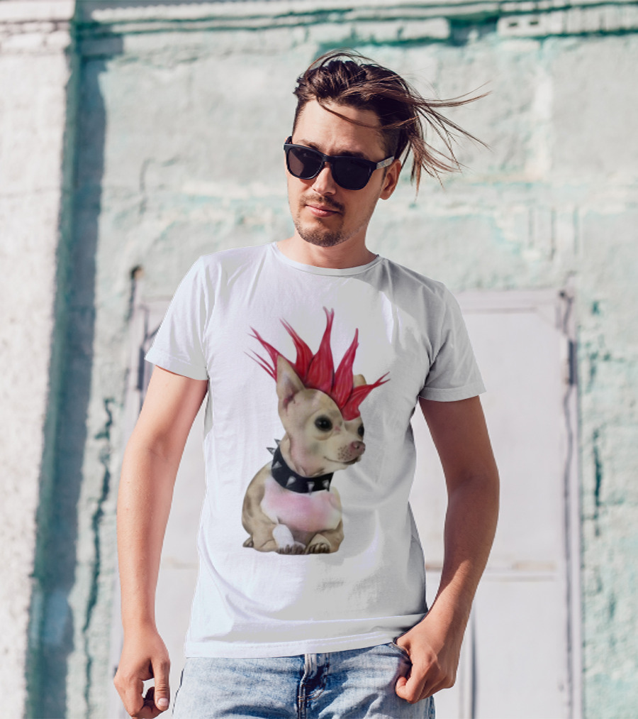 Alt Pup Punk Chihuahua Mohawk Spiked Collar T-Shirt