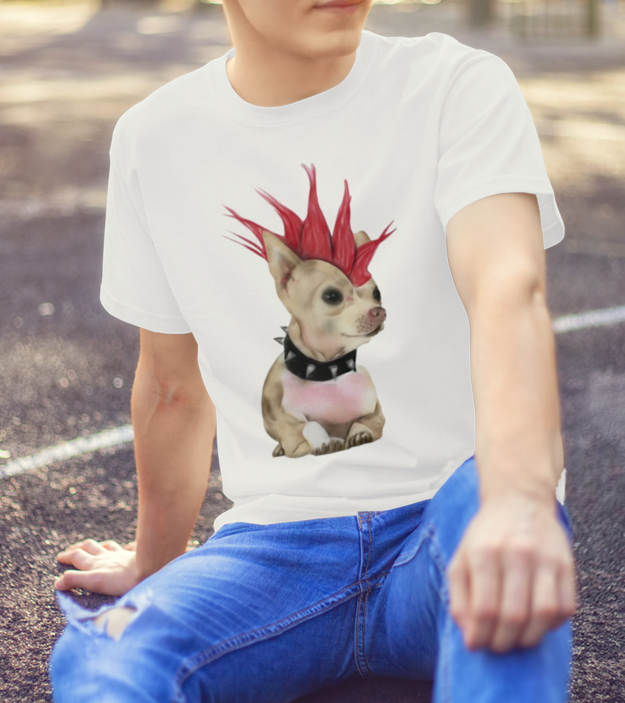 Alt Pup Punk Chihuahua Mohawk Spiked Collar T-Shirt