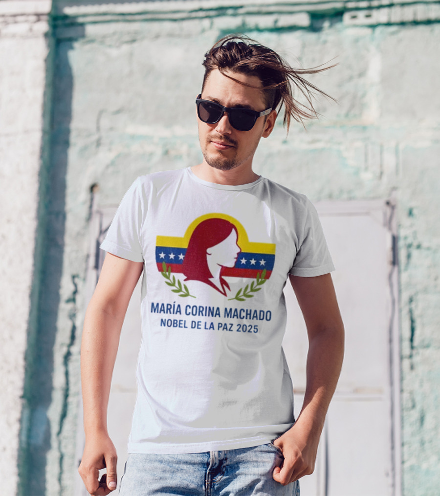 María Corina Machado Nobel De La Paz 2025 Venezuelan Flag Laurels T-Shirt