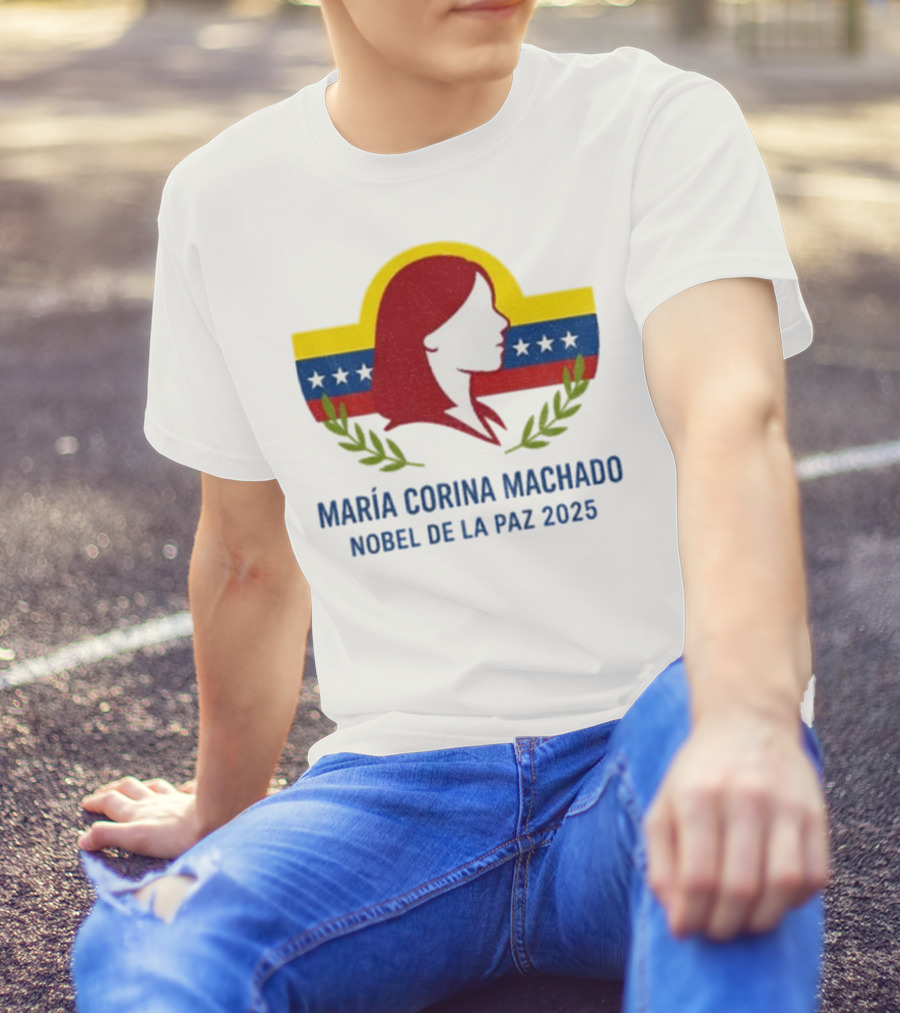 María Corina Machado Nobel De La Paz 2025 Venezuelan Flag Laurels T-Shirt