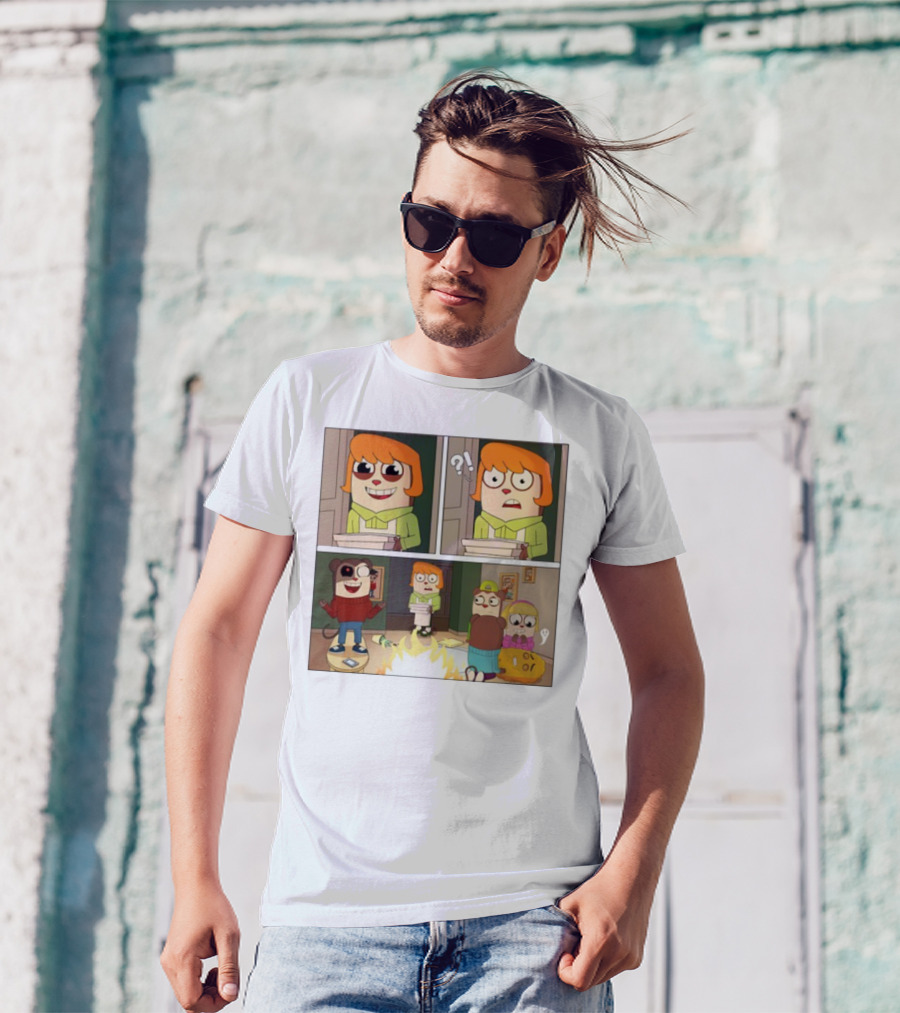 Maxdesignpro Cartoon Pizza Delivery Surprise Comic Strip T-Shirt