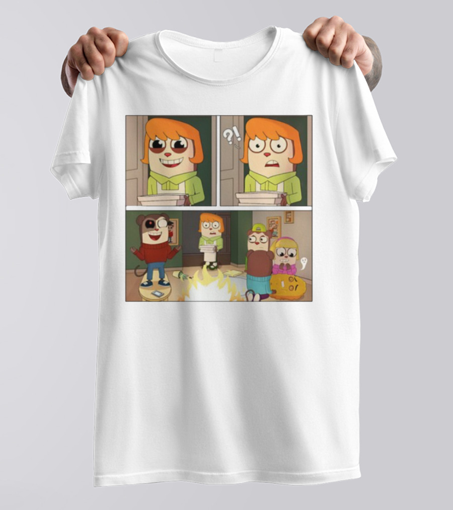 Maxdesignpro Cartoon Pizza Delivery Surprise Comic Strip T-Shirt