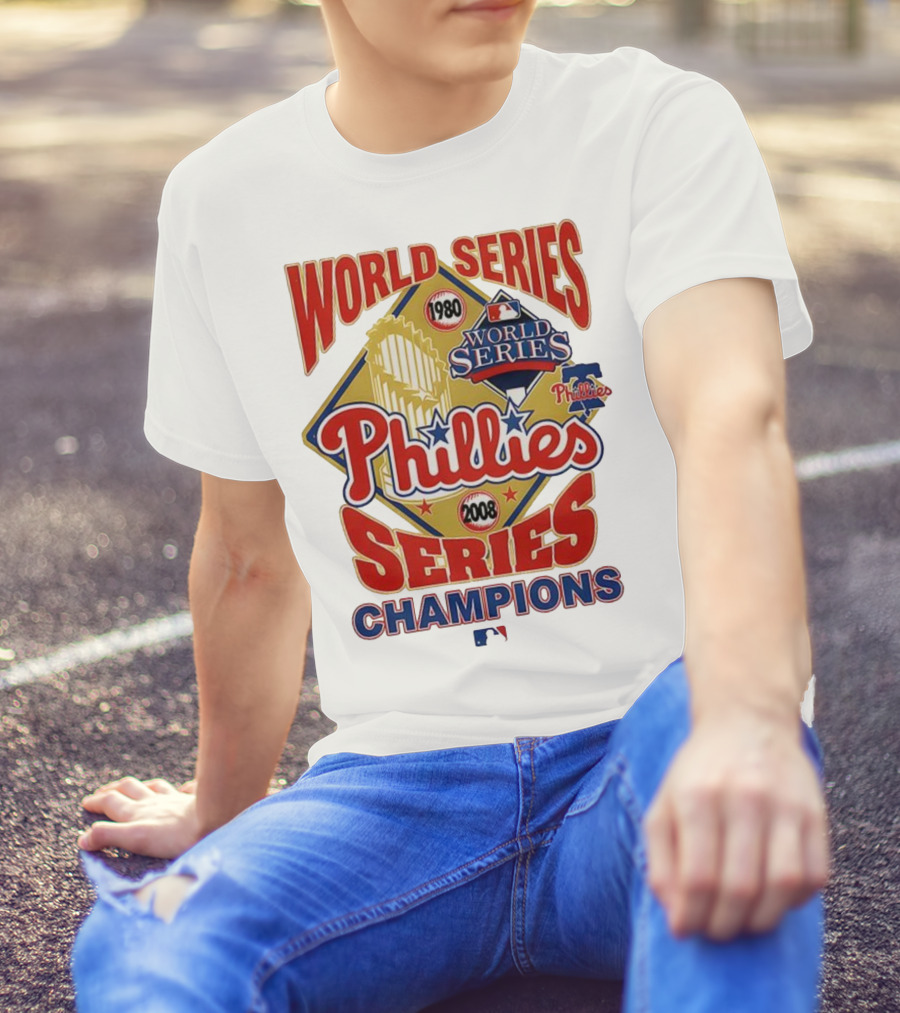 Philadelphia Phillies 1980 2008 World Series Champions Logo MLB T-Shirt