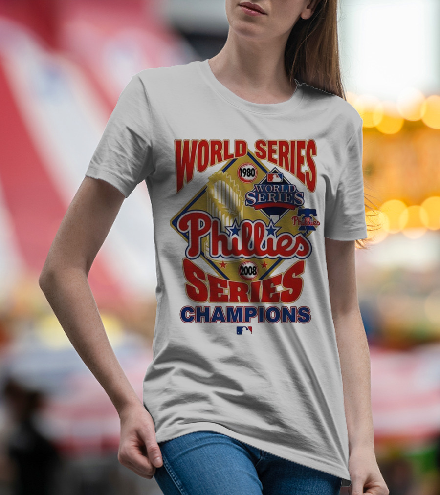 Philadelphia Phillies 1980 2008 World Series Champions Logo MLB T-Shirt