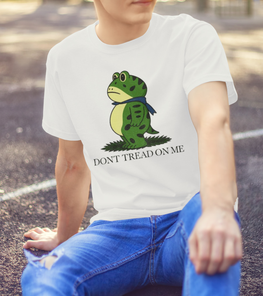 Portland Frog Don't Tread On Me Funny Protest Comic Style Green Frog With Blue Scarf T-Shirt