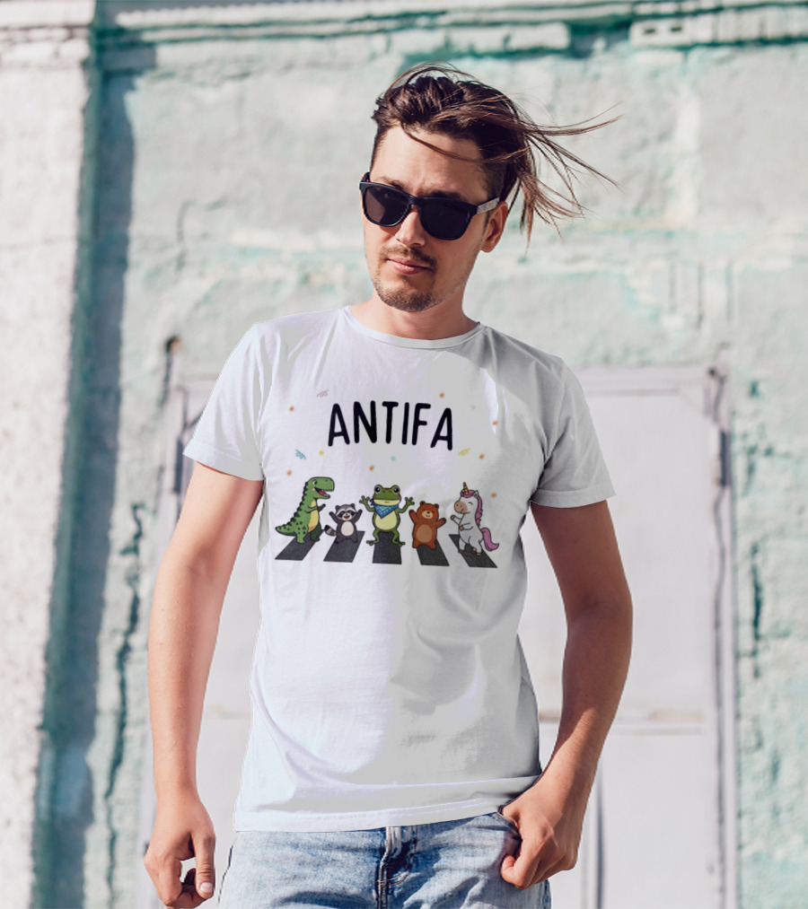 Antifa Frog Dinosaur Raccoon Unicorn Abbey Road Protest T-Shirt