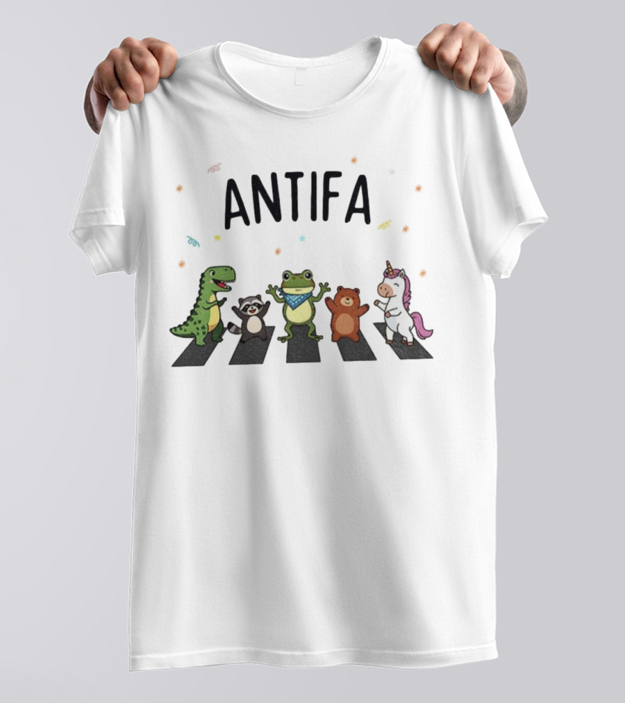 Antifa Frog Dinosaur Raccoon Unicorn Abbey Road Protest T-Shirt