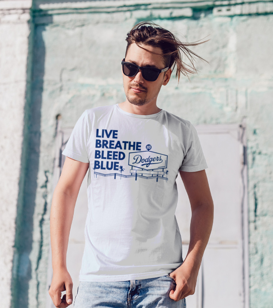 Live Breathe Bleed Blue Dodgers Logo Palm Trees T-Shirt
