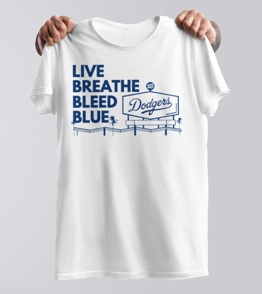 Live Breathe Bleed Blue Dodgers Logo Palm Trees T-Shirt